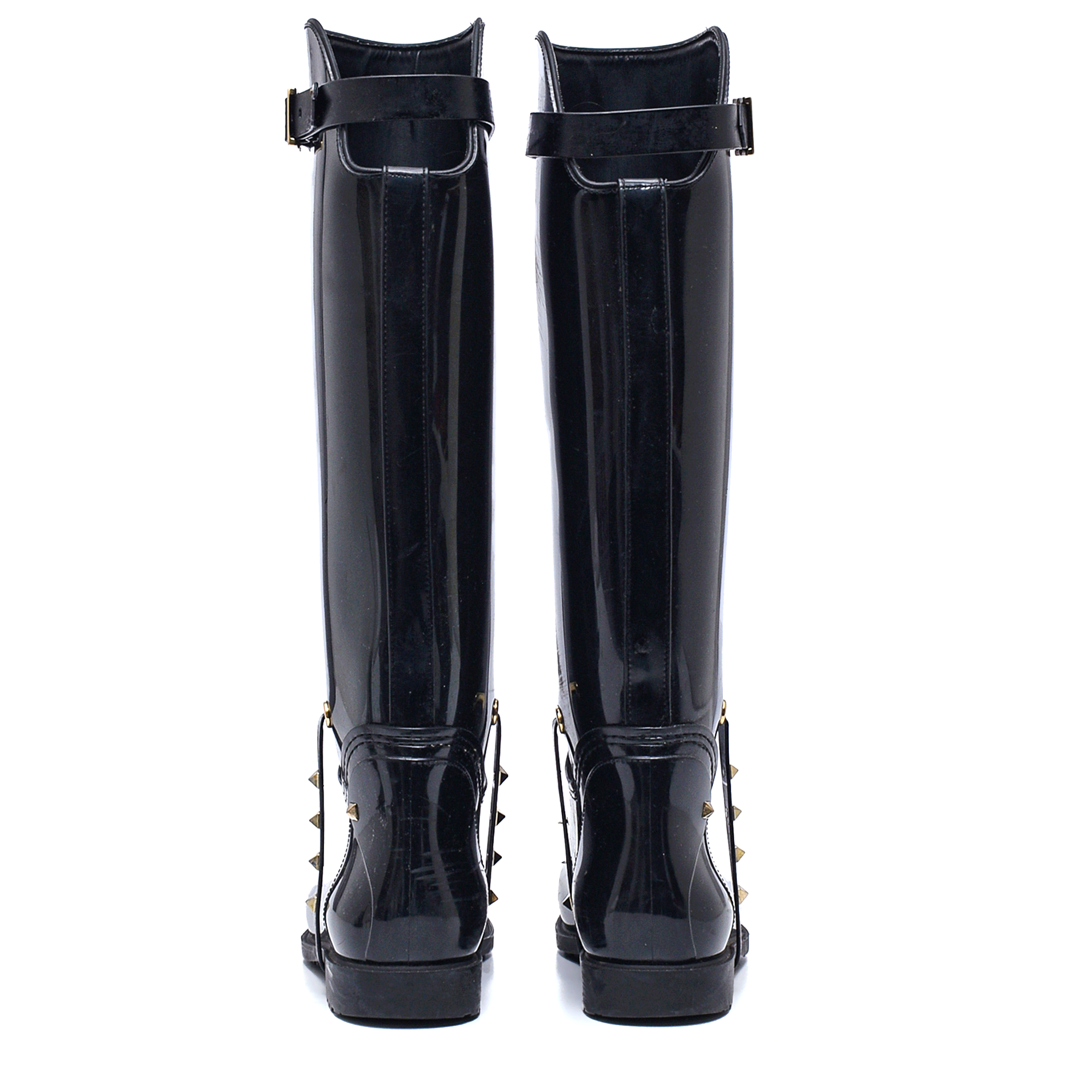 Valentino- Black Patent Rubber RockStud Rain Boots 39